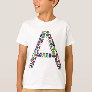 Camiseta Letra inicial A com gemstone Floral Monograma