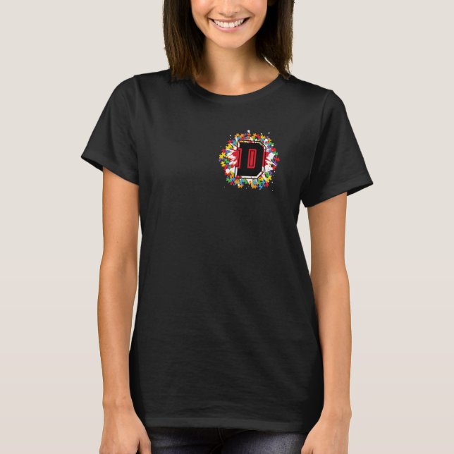 Camiseta Letra Inicial D Personalizada de Conscientização d (Frente)