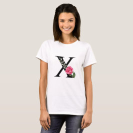 Camiseta Letra Inicial de Monograma X em Preto com Rosa Ros