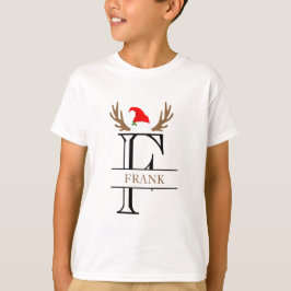 Camiseta Letra Inicial Personalizada F Chapéu de Papai Noel