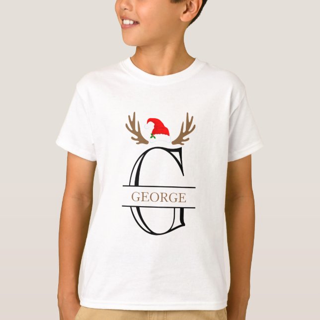 Camiseta Letra Inicial Personalizada Gxmas Hat Antlers (Frente)