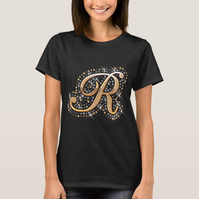 Camiseta Letra inicial R do monograma Dourado (Frente)