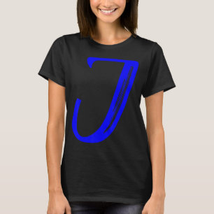 Camiseta Letra J alfabeto grande azul gráfico inicial