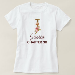 Camiseta Letra J Monograma Dourada Rosas Rosa Aniversário
