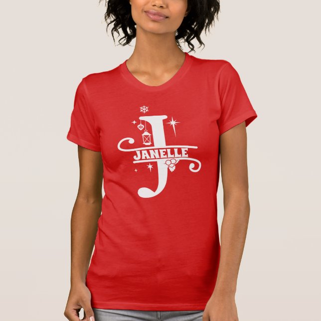 Camiseta Letra J Natal Monograma Nome inicial Vermelho  (Frente)