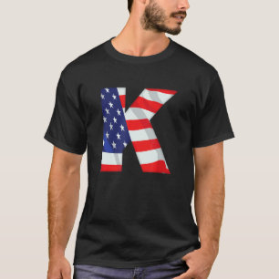 Camiseta Letra K Maiúscula Alfabet Eua American Flag Monsen