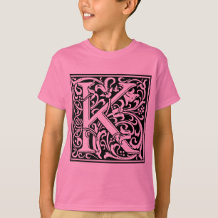 Camiseta Letra K Monograma Medieval Arte Nova