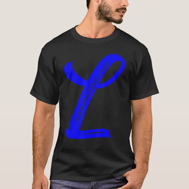 Camiseta Letra L alfabeto grande azul gráfico inicial (Frente)