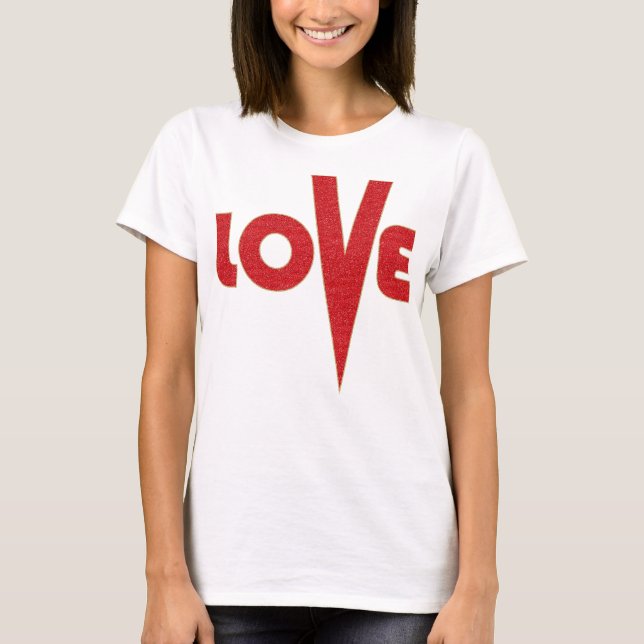 Camiseta Letra Love Art High V Red And Dourado Glitter (Frente)