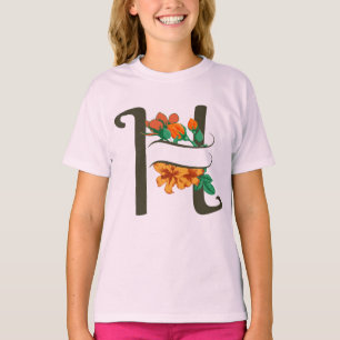 Camiseta Letra maiúscula H monograma floral