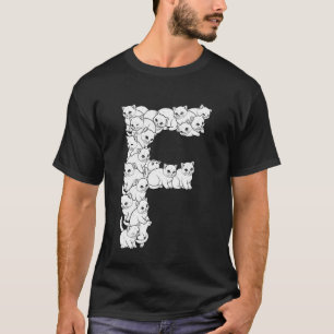 Camiseta Letra Maiúscula Inicial F Gato Engraçado Amante Fe
