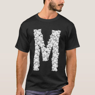 Camiseta Letra Maiúscula Inicial M Gato Engraçado Amante Fe