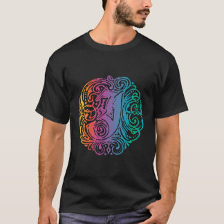 Camiseta Letra maiúscula J Rico inicial Vintage retrô gradi