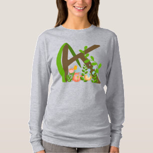Camiseta Letra maiúscula K monograma floral