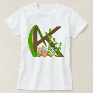 Camiseta Letra maiúscula K monograma floral