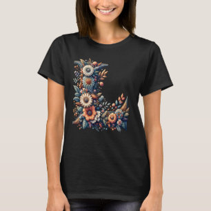 Camiseta Letra maiúscula L Flor Boho Alphabet Monograma