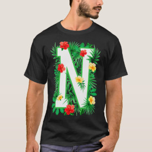 Camiseta Letra maiúscula N alfabético Monograma Flor inicia