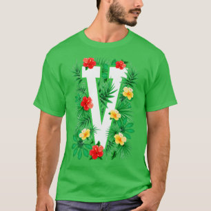 Camiseta Letra maiúscula V alfabético Monograma Flor inicia