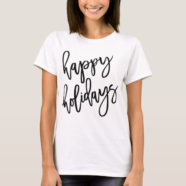 Camiseta Letra Moderna de Feriados Felizes (Frente)
