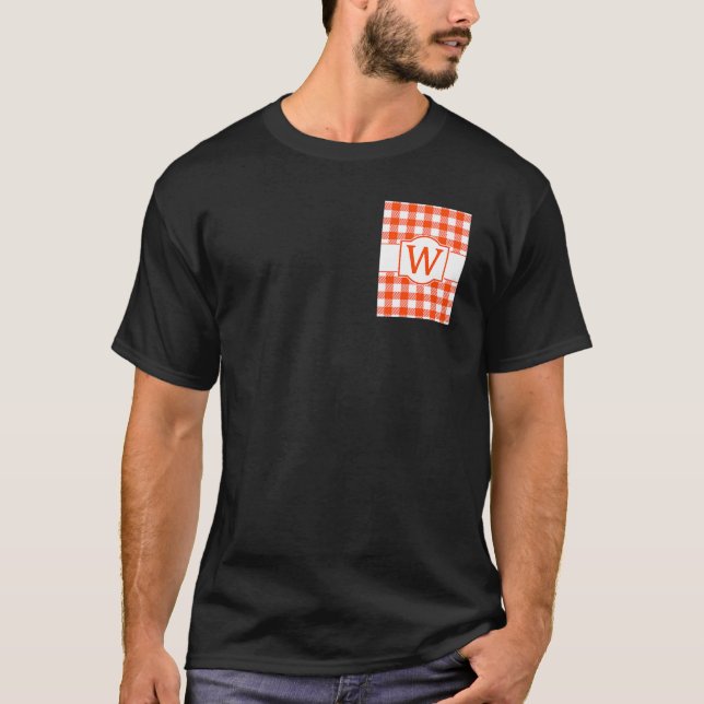 Camiseta Letra Monograma de Xadrez Búfalo Laranja e Branco (Frente)