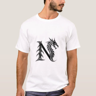 Camiseta Letra N de Dragão - Design de Dragão de Fantasia S