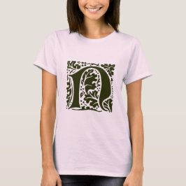 Camiseta Letra N de Monograma Vintage Verde William Morris