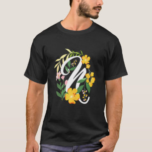 Camiseta Letra N Maiúscula Alfabeto Flores Monograma Inicia