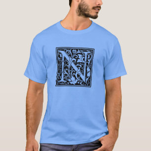 Camiseta Letra N Monograma Medieval Arte Nova