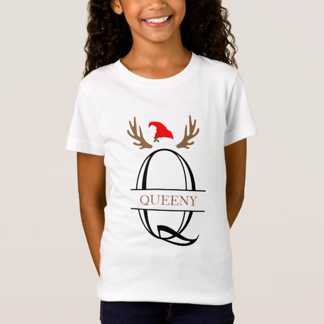 Camiseta Letra Natal Personalizada Q Dividir Monograma (Frente)