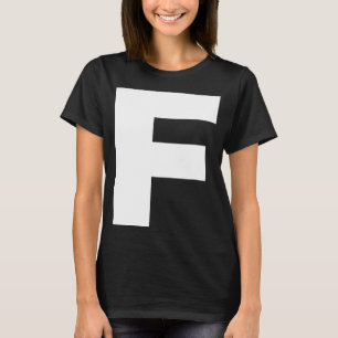 Camiseta Letra Negra F Caracteres alfabéticos Grande Fonte 