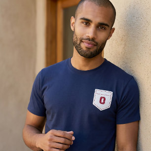 Camiseta Letra O - Nome Inicial Alfabeto Bolso Lateral Esqu