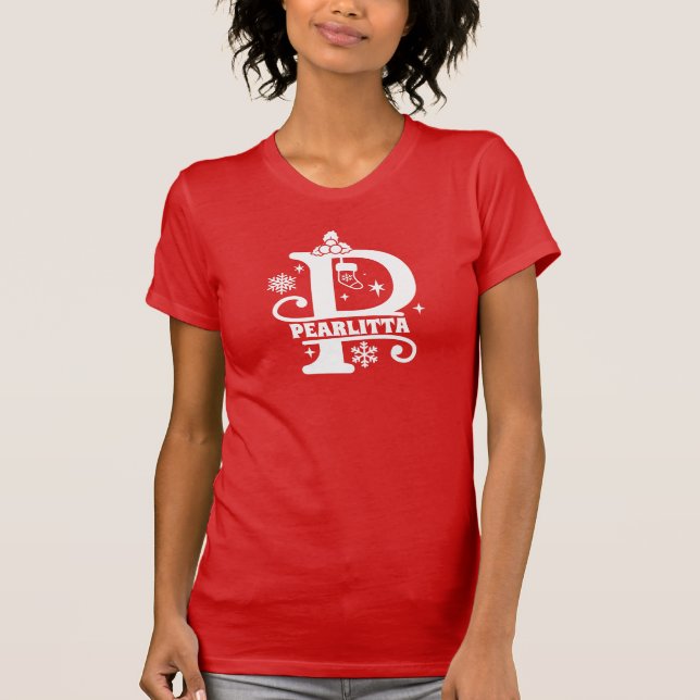 Camiseta Letra P Monograma de Natal Nome Inicial Vermelho (Frente)