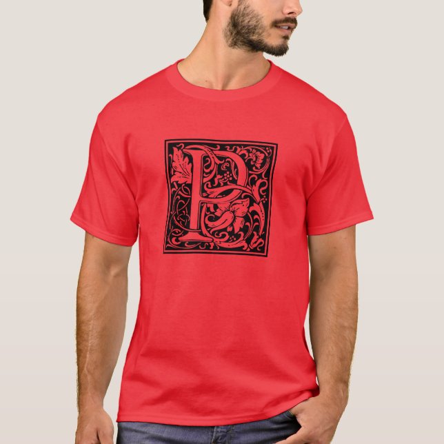 Camiseta Letra P Monograma Medieval Arte Nova (Frente)