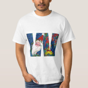 CAMISETA LETRA/PAPAI NOEL DE W DO NATAL COM FITA VERMELHA