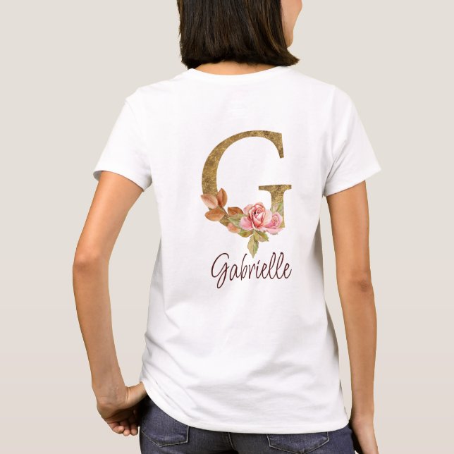 Camiseta Letra Personalizada G Dourado Folha Blush Rosas Co (Verso)