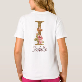 Camiseta Letra Personalizada I Dourado Folheado com Rosas R