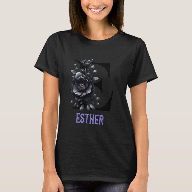 Camiseta Letra Preta Floral Esther Alphabet Girl Name (Frente)