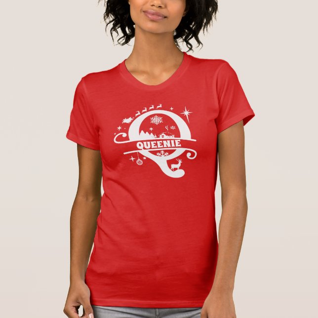 Camiseta Letra Q Natal Monograma Nome inicial Vermelho (Frente)