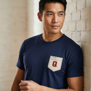 Camiseta Letra Q - Nome Inicial Alfabeto Bolso Lateral Esqu