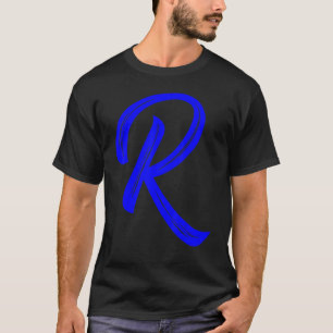 Camiseta Letra R Alfabeto Grande Gráfico Azul Inicial