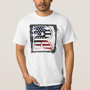 Camiseta Letra R Monograma EUA Flag