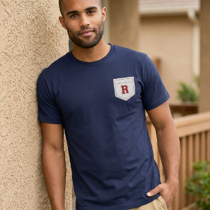 Camiseta Letra R - Nome Inicial Alfabeto Bolso Lateral Esqu