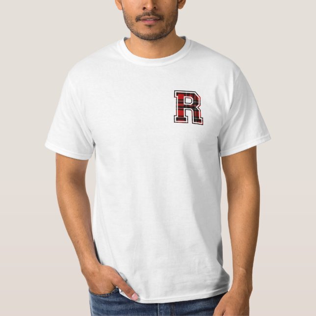 Camiseta Letra R Nome Monograma Impressão de Tartan inicial (Frente)