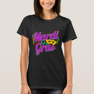 Camiseta Letra roxa com Miçangas e máscara para Mardi Gra