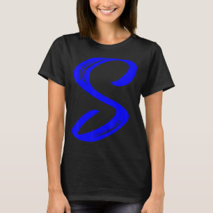 Camiseta Letra S alfabeto grande azul gráfico inicial