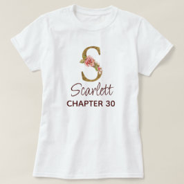 Camiseta Letra S Monograma Dourado Rosas Rosa Natalício