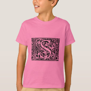 Camiseta Letra S Monograma Medieval Arte Nova