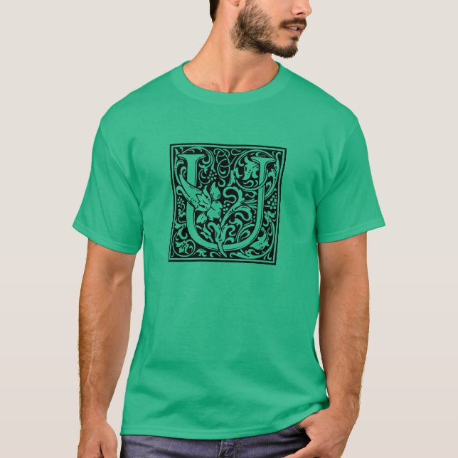Camiseta Letra U Monograma Medieval Art Nouveau (Frente)