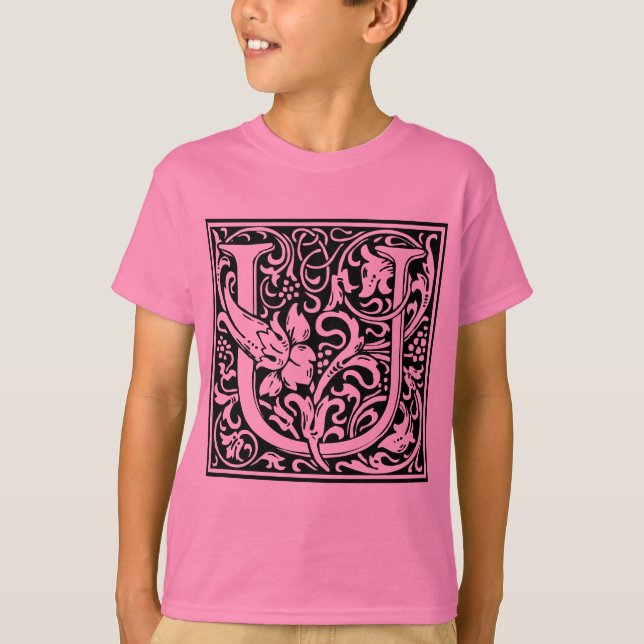 Camiseta Letra U Monograma Medieval Art Nouveau (Frente)