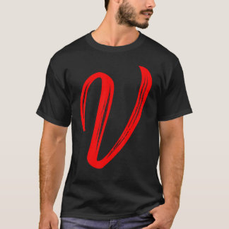 Camiseta Letra V alfabeto grande gráfico vermelho inicial